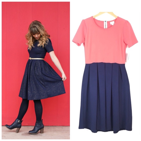 LuLaRoe Dresses & Skirts - LulaRoe Amelia Colorblock Pink Blue Dress 10/12